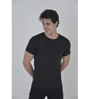 Erkek Gögüs Fileli T-Shirt Kısa Kol Bisiklet Yaka Slimfit Tişört  - Siyah