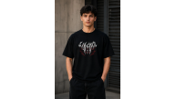 Erkek Gotik Yazı Baskılı Oversize Bisiklet Yaka T-Shirt - Siyah Erkek Gotik Yazı Baskılı Oversize Bisiklet Yaka T-Shirt - Siyah