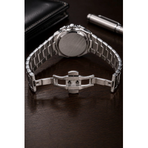 Erkek Gümüş Metal Kordon Analog Kol Saati Yeşil Kadran Takvim Göstergeli - Gümüş