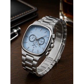 Erkek Gümüş Renk Metal Kordon Analog Kol Saati Çok Fonksiyonlu Beyaz Kadran - Gümüş