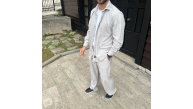 Erkek Kadife Oversize Takım Gömlek Pantolon İkili Set - Gri