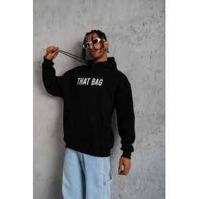 Erkek 3 İplik Pamuklu Kapüşonlu Baskılı Cepli Oversize Sweatshirt Hoodie - Siyah