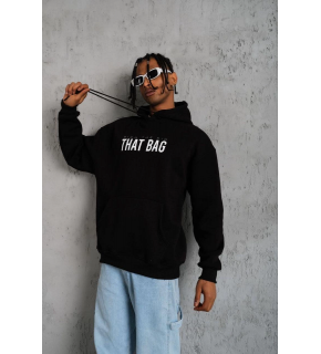 Erkek 3 İplik Pamuklu Kapüşonlu Baskılı Cepli Oversize Sweatshirt Hoodie - Siyah