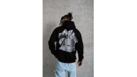 Erkek 3 İplik Pamuklu Kapüşonlu Baskılı Cepli Oversize Sweatshirt Hoodie - Siyah Erkek 3 İplik Pamuklu Kapüşonlu Baskılı Cepli Oversize Sweatshirt Hoodie - Siyah