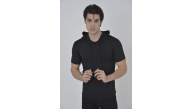 Kadın Kapüşonlu T-Shirt Kısa Kol Bisiklet Yaka Slimfit Tişört    - Siyah