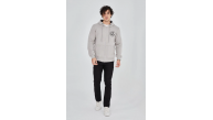 Erkek 3 İplik Pamuklu Fermuarlı Kapüşonlu Kanguru Cepli Baskılı Hoodie Hırka Sweatshirt - Boyalı Gri