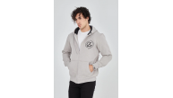 Erkek 3 İplik Pamuklu Fermuarlı Kapüşonlu Kanguru Cepli Baskılı Hoodie Hırka Sweatshirt - Boyalı Gri