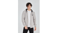 Erkek 3 İplik Pamuklu Fermuarlı Kapüşonlu Kanguru Cepli Baskılı Hoodie Hırka Sweatshirt - Boyalı Gri