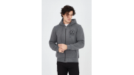 Erkek 3 İplik Pamuklu Fermuarlı Kapüşonlu Kanguru Cepli Baskılı Hoodie Hırka Sweatshirt - Füme