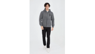 Erkek 3 İplik Pamuklu Fermuarlı Kapüşonlu Kanguru Cepli Baskılı Hoodie Hırka Sweatshirt - Füme