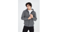 Erkek 3 İplik Pamuklu Fermuarlı Kapüşonlu Kanguru Cepli Baskılı Hoodie Hırka Sweatshirt - Füme