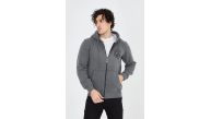 Erkek 3 İplik Pamuklu Fermuarlı Kapüşonlu Kanguru Cepli Baskılı Hoodie Hırka Sweatshirt - Füme