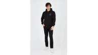 Erkek 3 İplik Pamuklu Fermuarlı Kapüşonlu Kanguru Cepli Baskılı Hoodie Hırka Sweatshirt - Siyah