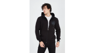 Erkek 3 İplik Pamuklu Fermuarlı Kapüşonlu Kanguru Cepli Baskılı Hoodie Hırka Sweatshirt - Siyah