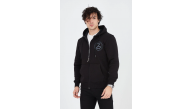 Erkek 3 İplik Pamuklu Fermuarlı Kapüşonlu Kanguru Cepli Baskılı Hoodie Hırka Sweatshirt - Siyah