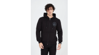 Erkek 3 İplik Pamuklu Fermuarlı Kapüşonlu Kanguru Cepli Baskılı Hoodie Hırka Sweatshirt - Siyah