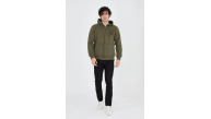 Erkek 3 İplik Pamuklu Fermuarlı Kapüşonlu Kanguru Cepli Baskılı Hoodie Hırka Sweatshirt - Yeşil