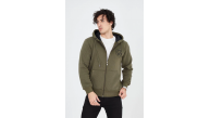 Erkek 3 İplik Pamuklu Fermuarlı Kapüşonlu Kanguru Cepli Baskılı Hoodie Hırka Sweatshirt - Yeşil