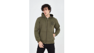 Erkek 3 İplik Pamuklu Fermuarlı Kapüşonlu Kanguru Cepli Baskılı Hoodie Hırka Sweatshirt - Yeşil