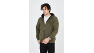 Erkek 3 İplik Pamuklu Fermuarlı Kapüşonlu Kanguru Cepli Baskılı Hoodie Hırka Sweatshirt - Yeşil
