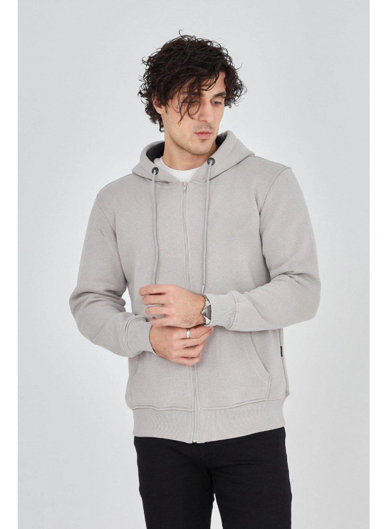 Erkek 3 İplik Pamuklu Fermuarlı Kapüşonlu Kanguru Cepli Hoodie Hırka Sweatshirt - Boyalı Gri Erkek 3 İplik Pamuklu Fermuarlı Kapüşonlu Kanguru Cepli Hoodie Hırka Sweatshirt - Boyalı Gri