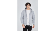 Erkek 3 İplik Pamuklu Fermuarlı Kapüşonlu Kanguru Cepli Hoodie Hırka Sweatshirt - Gri