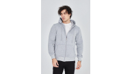 Erkek 3 İplik Pamuklu Fermuarlı Kapüşonlu Kanguru Cepli Hoodie Hırka Sweatshirt - Gri