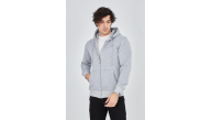 Erkek 3 İplik Pamuklu Fermuarlı Kapüşonlu Kanguru Cepli Hoodie Hırka Sweatshirt - Gri