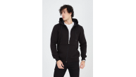 Erkek 3 İplik Pamuklu Fermuarlı Kapüşonlu Kanguru Cepli Hoodie Hırka Sweatshirt - Siyah