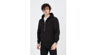 Erkek 3 İplik Pamuklu Fermuarlı Kapüşonlu Kanguru Cepli Hoodie Hırka Sweatshirt - Siyah