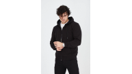 Erkek 3 İplik Pamuklu Fermuarlı Kapüşonlu Kanguru Cepli Hoodie Hırka Sweatshirt - Siyah