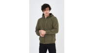 Erkek 3 İplik Pamuklu Fermuarlı Kapüşonlu Kanguru Cepli Hoodie Hırka Sweatshirt - Yeşil