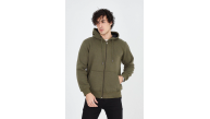 Erkek 3 İplik Pamuklu Fermuarlı Kapüşonlu Kanguru Cepli Hoodie Hırka Sweatshirt - Yeşil