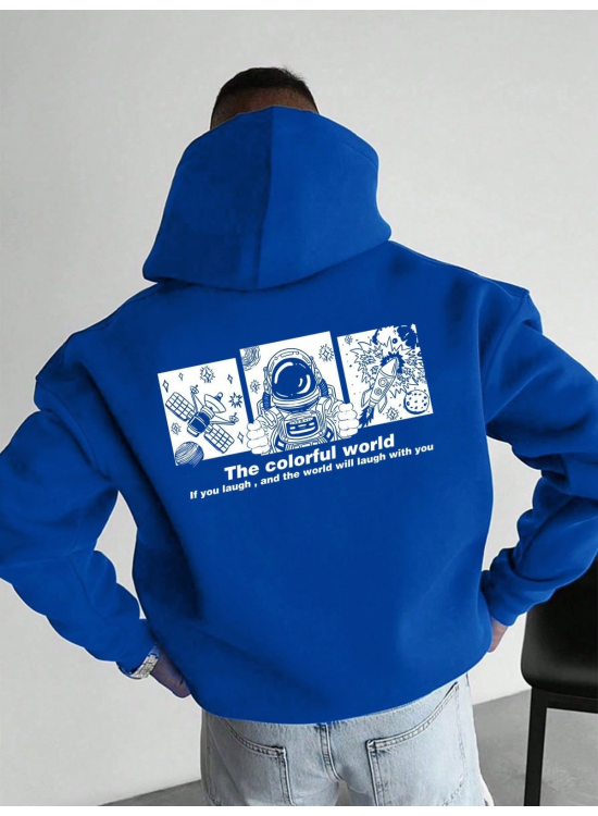 Erkek Baskılı Kapüşonlu Cepli Hoodie 3 İplik Pamuklu Sweatshirt - Saks Mavisi Erkek Baskılı Kapüşonlu Cepli Hoodie 3 İplik Pamuklu Sweatshirt - Saks Mavisi