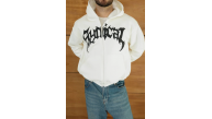 Erkek Kapüşonlu 3 İplik Şardonlu Önü Baskılı Fermuarlı Oversize Sweatshirt - Beyaz Erkek Kapüşonlu 3 İplik Şardonlu Önü Baskılı Fermuarlı Oversize Sweatshirt - Beyaz