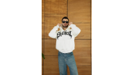 Erkek Kapüşonlu 3 İplik Şardonlu Önü Baskılı Fermuarlı Oversize Sweatshirt - Beyaz Erkek Kapüşonlu 3 İplik Şardonlu Önü Baskılı Fermuarlı Oversize Sweatshirt - Beyaz