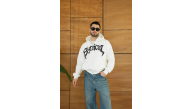 Erkek Kapüşonlu 3 İplik Şardonlu Önü Baskılı Fermuarlı Oversize Sweatshirt - Beyaz Erkek Kapüşonlu 3 İplik Şardonlu Önü Baskılı Fermuarlı Oversize Sweatshirt - Beyaz