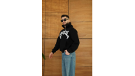 Erkek Kapüşonlu 3 İplik Şardonlu Önü Baskılı Fermuarlı Oversize Sweatshirt - Siyah Erkek Kapüşonlu 3 İplik Şardonlu Önü Baskılı Fermuarlı Oversize Sweatshirt - Siyah
