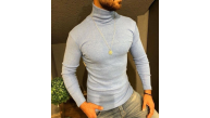 Erkek Kaşkorse Boğazlı Full Likralı Fitilli Body Kazak - Gri