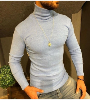Erkek Kaşkorse Boğazlı Full Likralı Fitilli Body Kazak - Gri