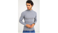 Erkek Kaşkorse Boğazlı Full Likralı Fitilli Body Kazak - Gri