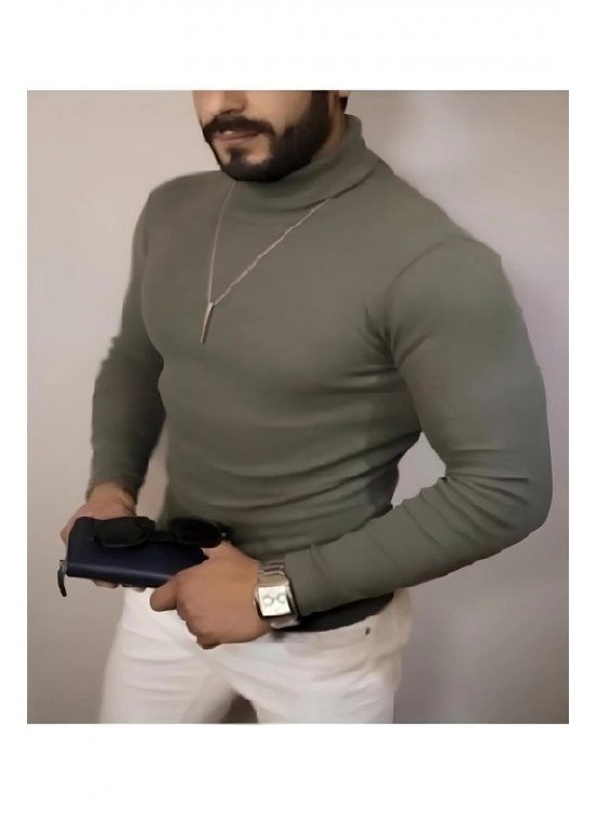 Erkek Kaşkorse Boğazlı Full Likralı Fitilli Body Kazak - Haki Erkek Kaşkorse Boğazlı Full Likralı Fitilli Body Kazak - Haki