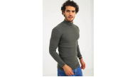 Erkek Kaşkorse Boğazlı Full Likralı Fitilli Body Kazak - Haki Erkek Kaşkorse Boğazlı Full Likralı Fitilli Body Kazak - Haki