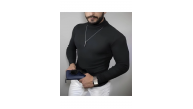 Erkek Kaşkorse Boğazlı Full Likralı Fitilli Body Kazak - Siyah