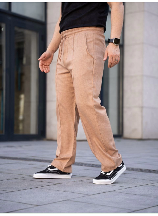 Erkek Keten Cepli Çıma Dikişli jogger Buggy Pantalon Rahat kalıp - Kahverengi Erkek Keten Cepli Çıma Dikişli jogger Buggy Pantalon Rahat kalıp - Kahverengi