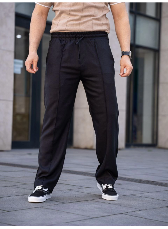Erkek Keten Cepli Çıma Dikişli jogger Buggy Pantalon Rahat kalıp - Siyah