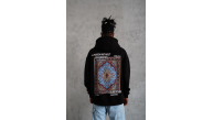 Erkek 3 İplik Pamuklu Kapüşonlu Baskılı Cepli Oversize Sweatshirt Hoodie - Siyah