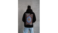 Erkek 3 İplik Pamuklu Kapüşonlu Baskılı Cepli Oversize Sweatshirt Hoodie - Siyah