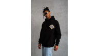 Erkek 3 İplik Pamuklu Kapüşonlu Baskılı Cepli Oversize Sweatshirt Hoodie - Siyah