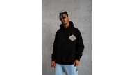 Erkek 3 İplik Pamuklu Kapüşonlu Baskılı Cepli Oversize Sweatshirt Hoodie - Siyah